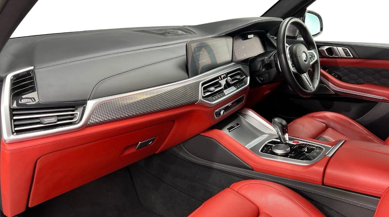 Luxury red leather dashboard and front cabin