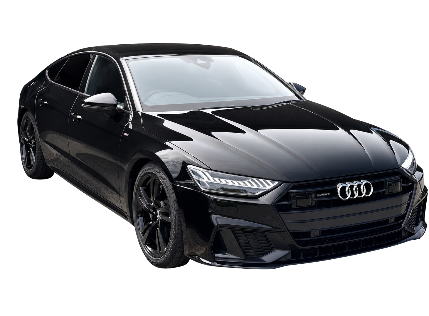 Black Audi A7 viewed from the front