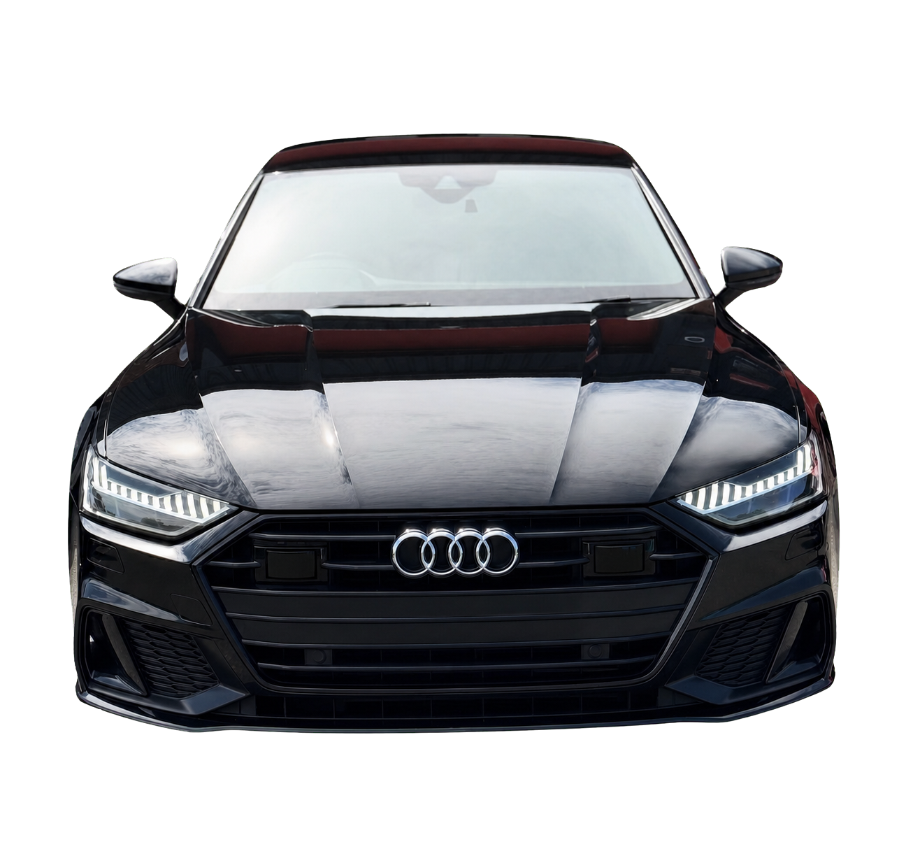 Black Audi A7 head-on view